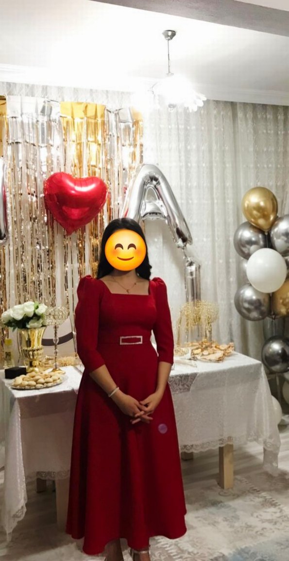 Kırmızı V Yaka Midi Elbise - Görsel 2