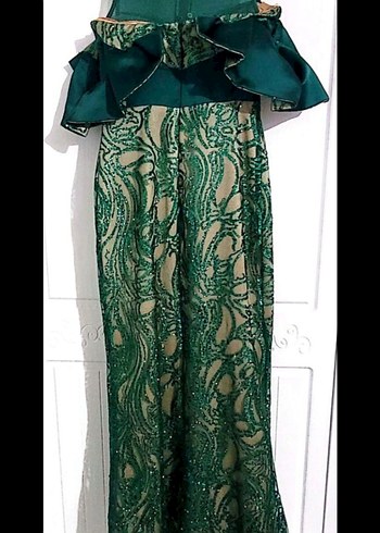 Drapeli Straplez Uzun Yeşil Abiye Elbise - Görsel 7