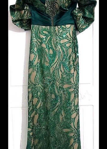 Drapeli Straplez Uzun Yeşil Abiye Elbise - Görsel 6