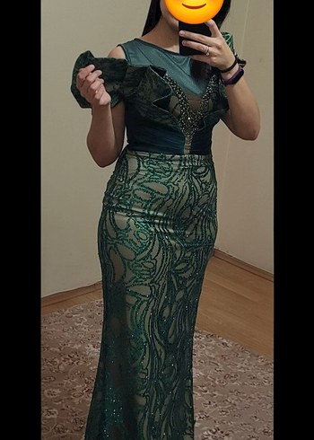 Drapeli Straplez Uzun Yeşil Abiye Elbise - Görsel 4