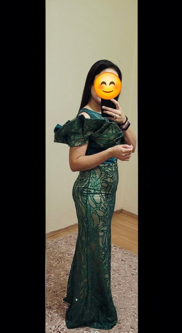 Drapeli Straplez Uzun Yeşil Abiye Elbise - Görsel 5