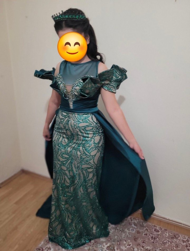 Drapeli Straplez Uzun Yeşil Abiye Elbise - Görsel 2