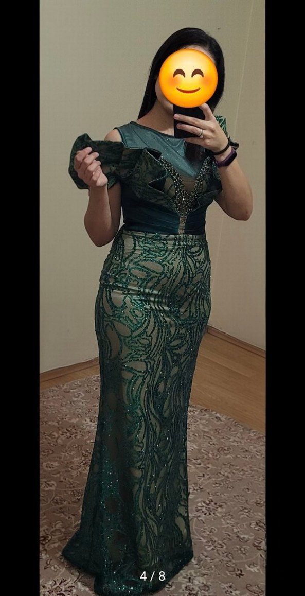 Drapeli Straplez Uzun Yeşil Abiye Elbise - Görsel 4