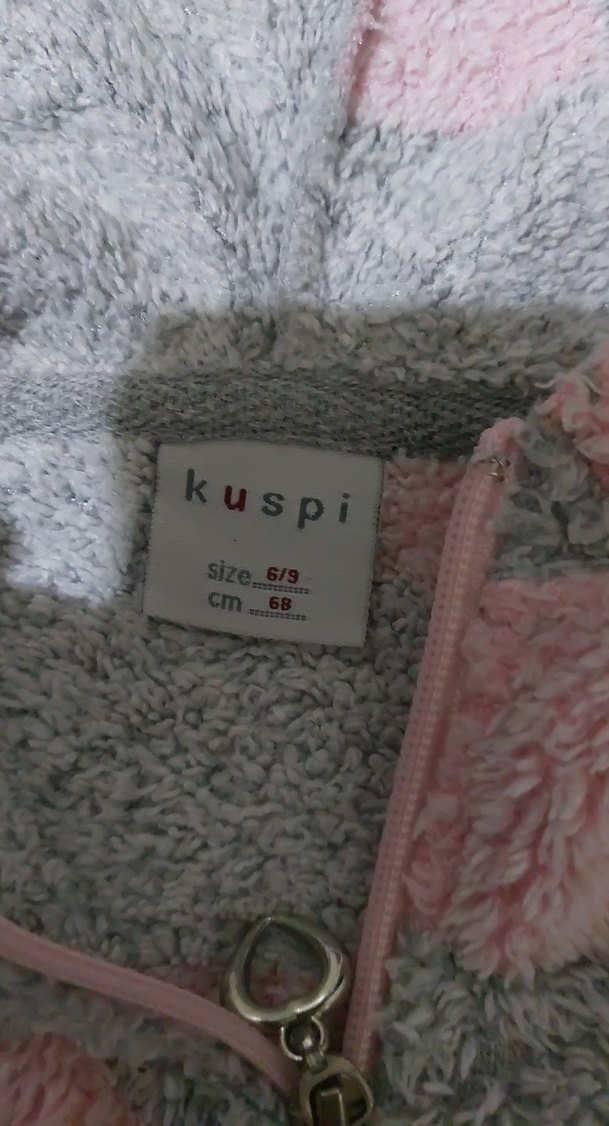 Kapüşonlu Gri Pembe Peluş Kız Ceketi - Görsel 2