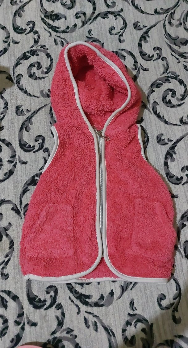 Kız Çocuk Kapüşonlu Fermuarlı Pembe Yelek - Görsel 2