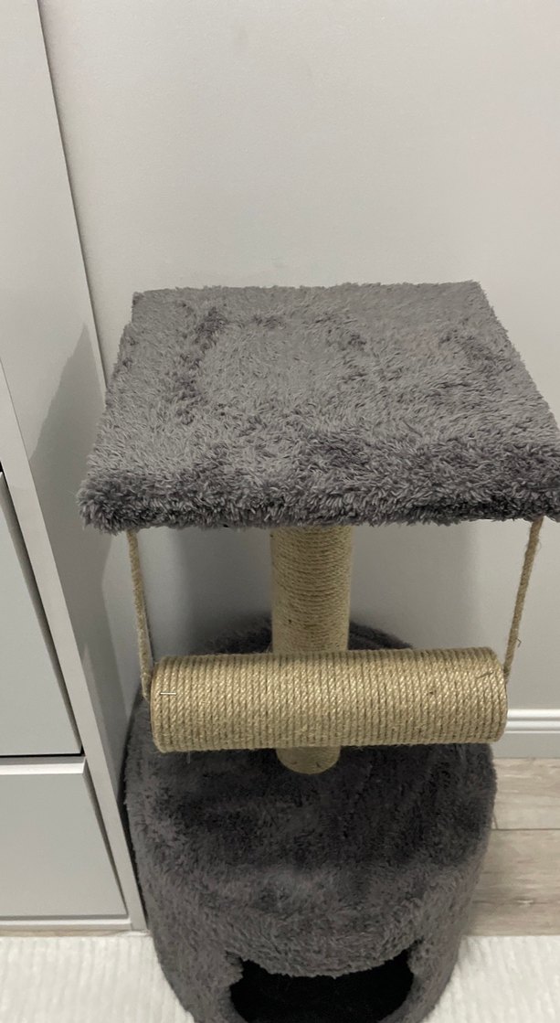 Gri Peluş Kedi Tırmalama ve Oyun Evi - Görsel 3
