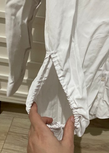 Düğmeli Beyaz Keten Kadın Gömlek - Görsel 2