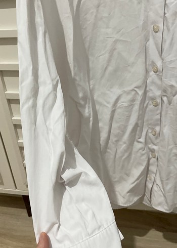 Düğmeli Beyaz Keten Kadın Gömlek - Görsel 3