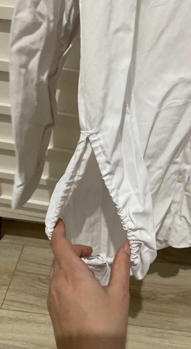 Düğmeli Beyaz Keten Kadın Gömlek - Görsel 2