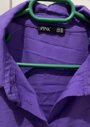 Mor Düğmeli Uzun Kollu Keten Kadın Gömlek - Görsel 3