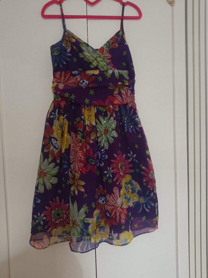 Bohem Çiçek Desenli Mor elbise - Görsel 2