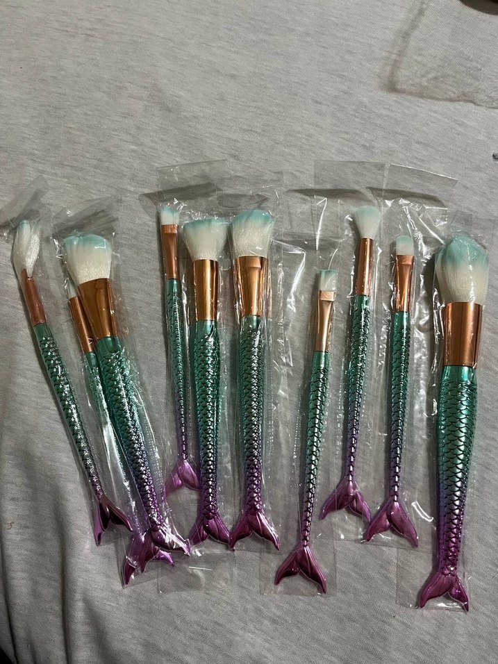 Pastel Mavi/Mor Renkli Denizkızı Makyaj Fırçası Seti - Görsel 3