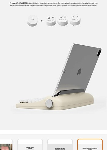 Beyaz Retro Stil Daktilo Klavye Kablosuz Bluetooth - Görsel 8