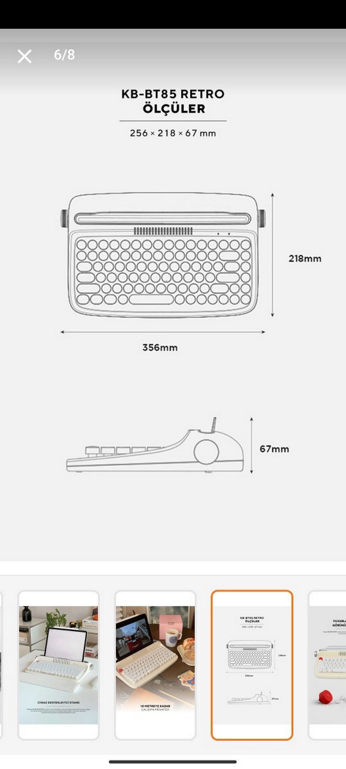 Beyaz Retro Stil Daktilo Klavye Kablosuz Bluetooth - Görsel 5