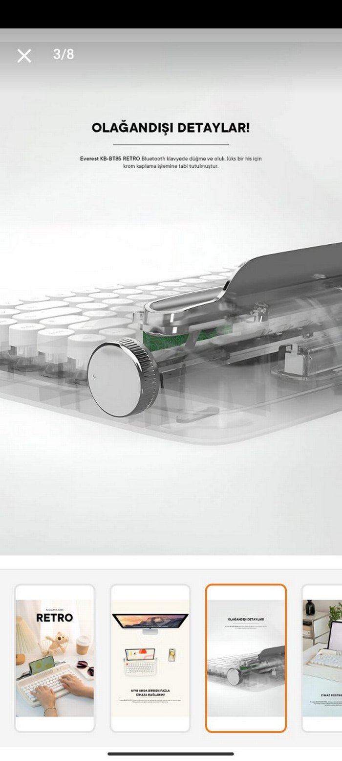 Beyaz Retro Stil Daktilo Klavye Kablosuz Bluetooth - Görsel 4