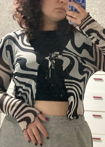 Defacto Zebra Desenli Pilili transparan Uzun Kollu Bluz