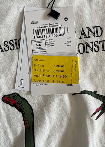 5-6 Yaş 110-116 cm Baskılı Beyaz Erkek Çocuk Tişörtü - Görsel 2