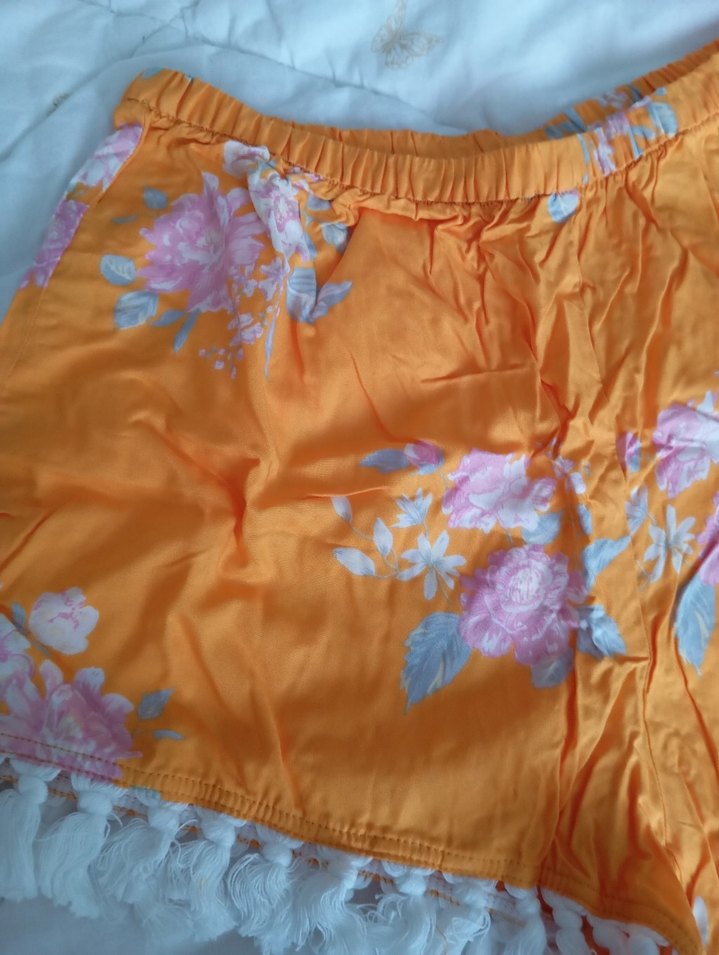 Turuncu Bohem püsküllü Mini Şort - Görsel 2