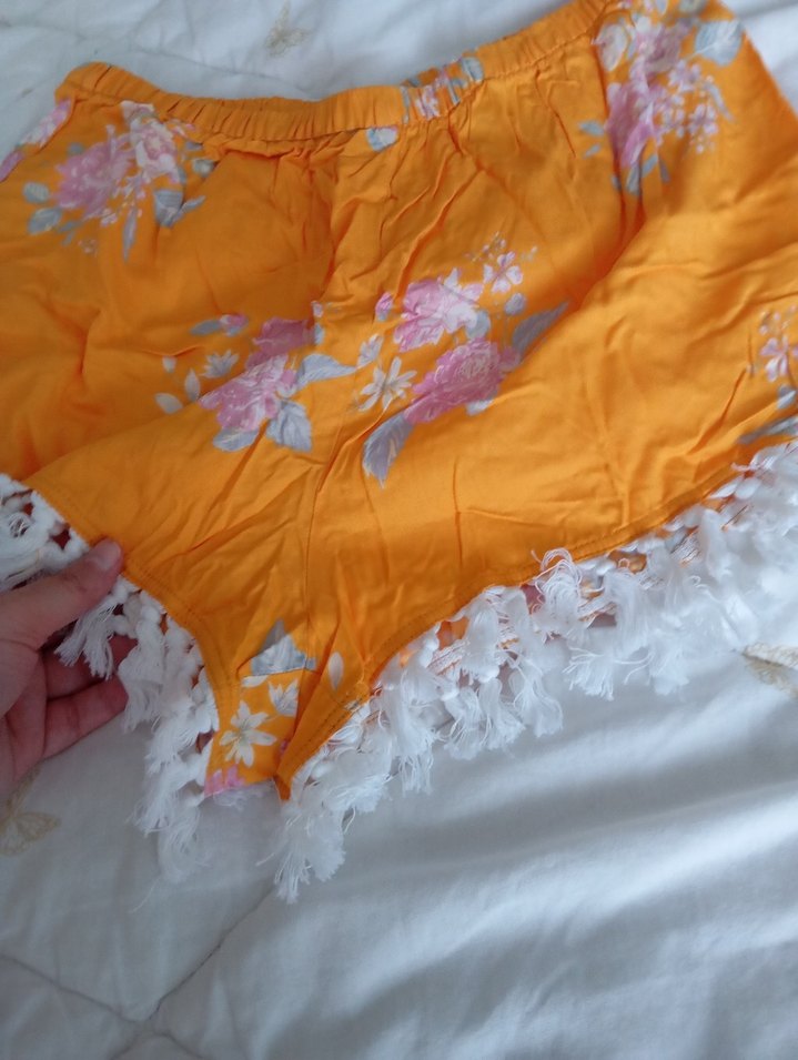 Turuncu Bohem püsküllü Mini Şort - Görsel 3