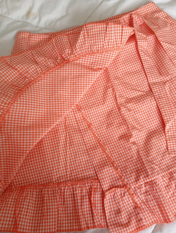 turuncu pötikare Fırfırlı Mini Etek - Görsel 3