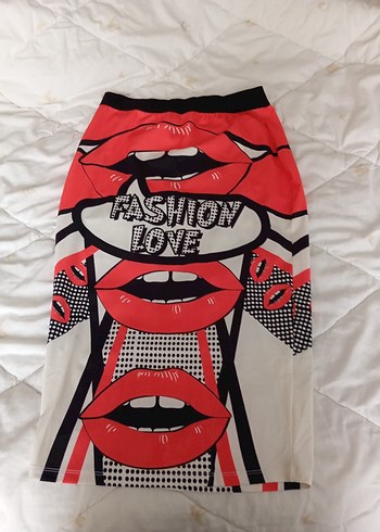 Renkli dudak Baskılı Kalem Etek - Görsel 5