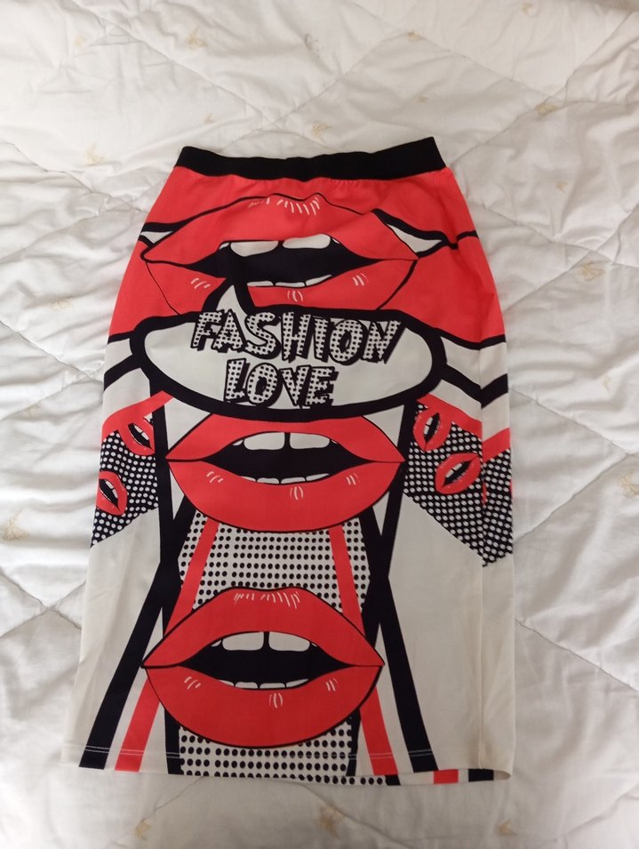 Renkli dudak Baskılı Kalem Etek - Görsel 5