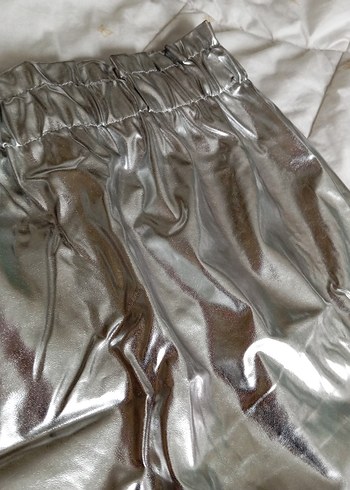 Parlak Metalik Gri kısa etek parti eteği - Görsel 2