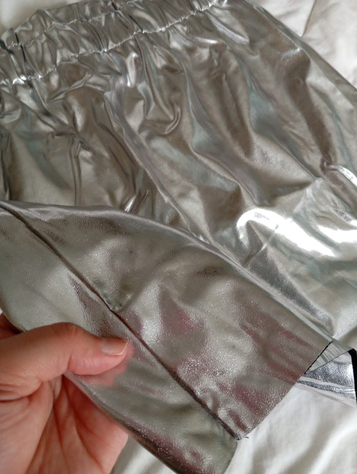 Parlak Metalik Gri kısa etek parti eteği - Görsel 3