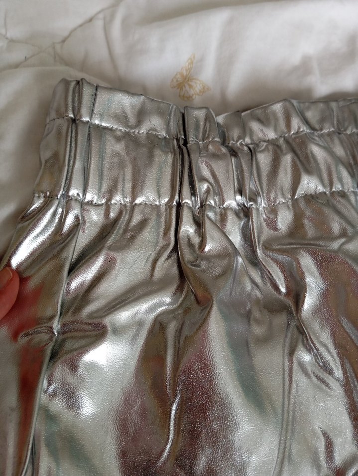 Parlak Metalik Gri kısa etek parti eteği - Görsel 4