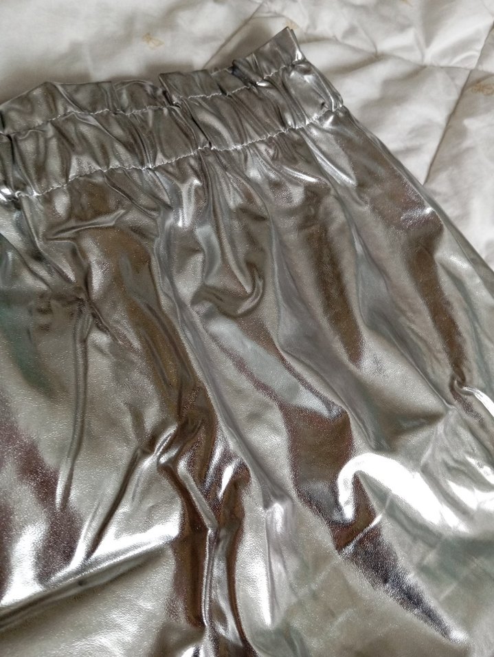 Parlak Metalik Gri kısa etek parti eteği - Görsel 2