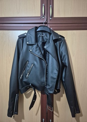 Siyah Deri Biker Ceket