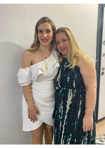 Beyaz Drapeli Straplez Midi Kokteyl Elbisesi - Görsel 2