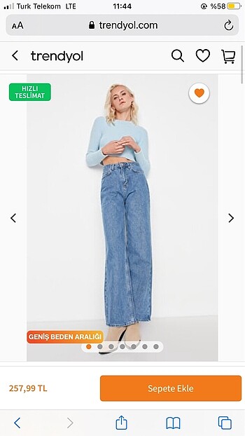 l Beden mavi Renk Wide Leg Jean