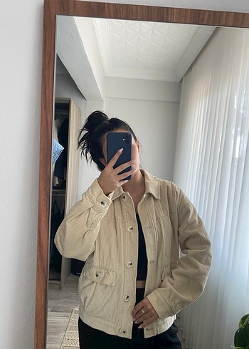 Bej Kadın Midi Denim Ceket