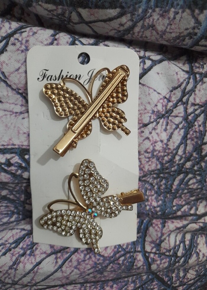 taşlı kelebek toka seti 2'li - Görsel 2