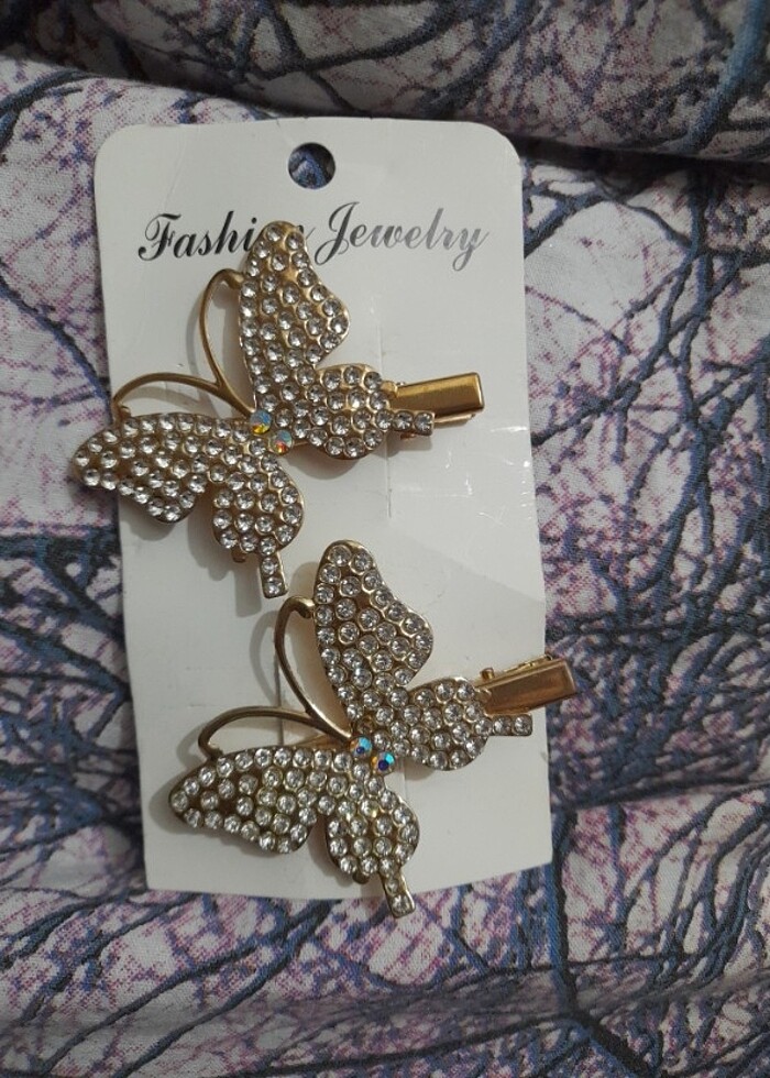 taşlı kelebek toka seti 2'li - Görsel 3