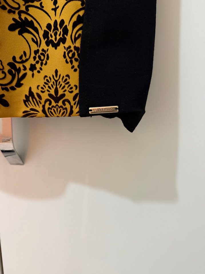 Desenli Siyah-Sarı Midi Elbise - Görsel 3