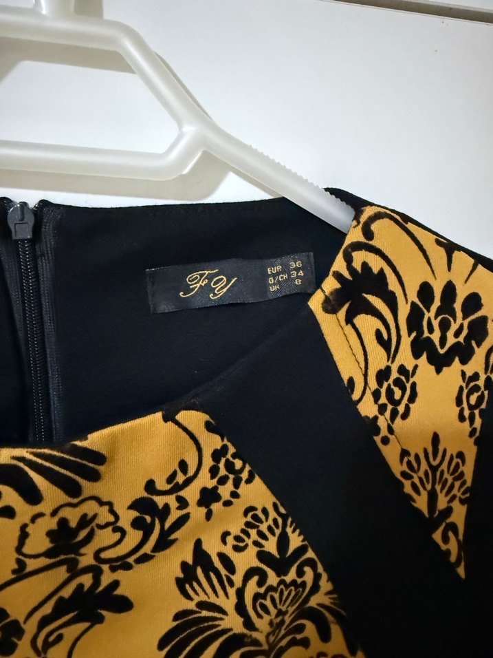 Desenli Siyah-Sarı Midi Elbise - Görsel 4