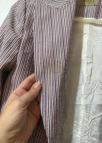 36 Beden Kırmızı Lacivert Çizgili Kadın Blazer Ceket