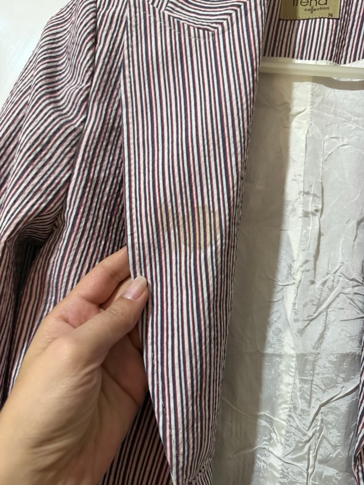 Kırmızı Lacivert Çizgili Kadın Blazer Ceket - Görsel 4