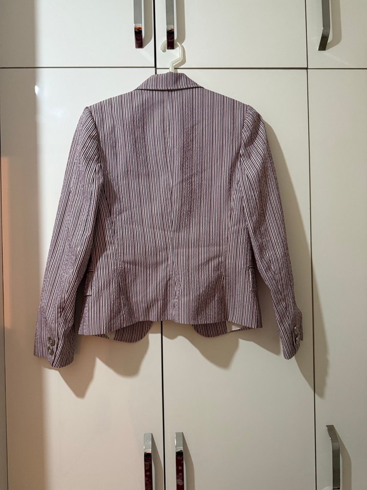 Kırmızı Lacivert Çizgili Kadın Blazer Ceket - Görsel 2