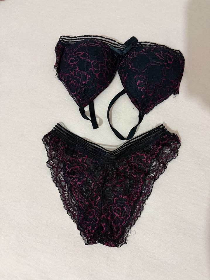 Bordo Gotik Dantelli Sütyen ve Külot Takımı - Görsel 2