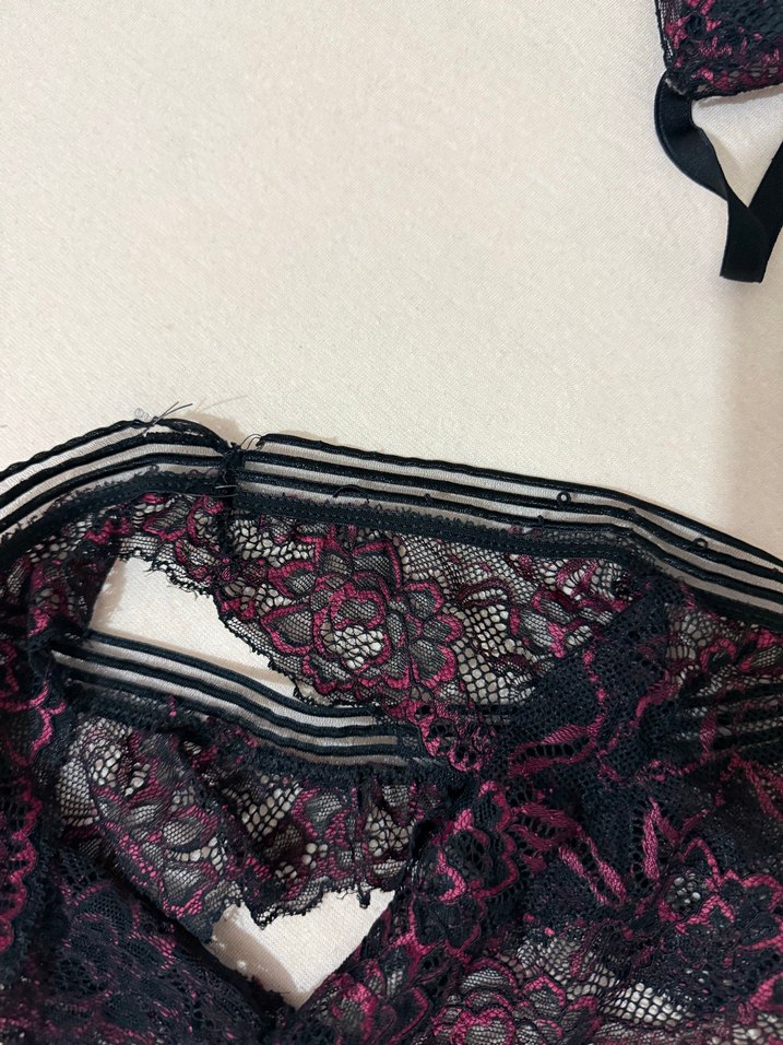 Bordo Gotik Dantelli Sütyen ve Külot Takımı - Görsel 3