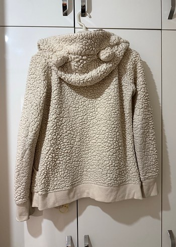 Bej Kapüşonlu Kadın Peluş Ceket - Görsel 2
