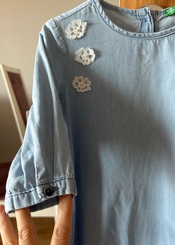 Diğer Kız Çocuk Mavi Denim Nakışlı Elbise