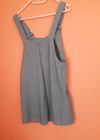 Gri Kareli Kemerli Askılı Mini Elbise - Görsel 3