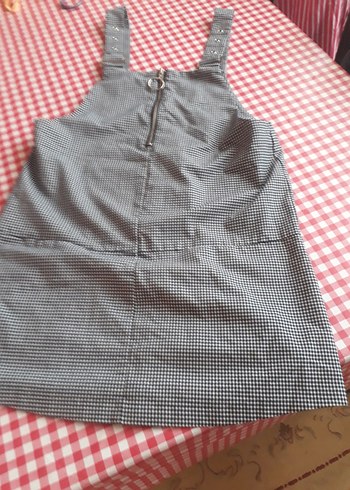 Gri Kareli Kemerli Askılı Mini Elbise - Görsel 4