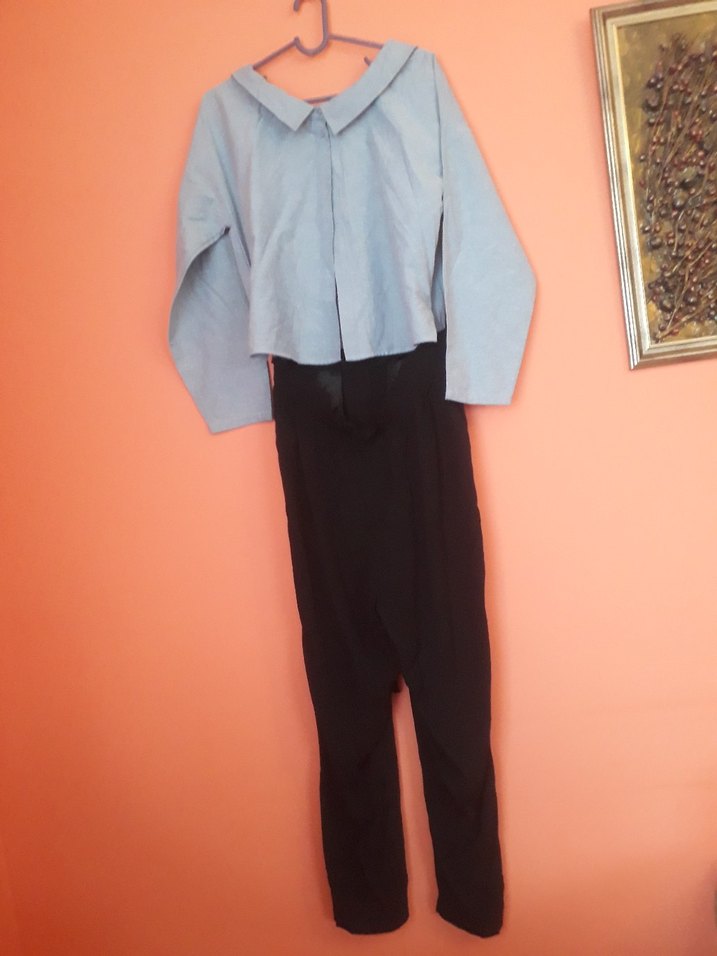 Gri Cep Detaylı salvar Pantolonu - Görsel 3