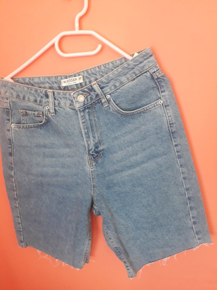 Gevşek Kesim Mavi Denim Mini Şort - Görsel 2