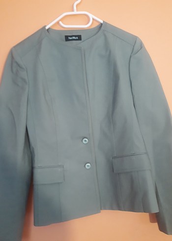 Gri Düğmeli Kadın Mini Blazer Ceket - Görsel 2